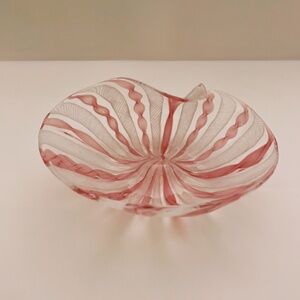 Vintage Murano Zanfirico Pink & White Latticinio Glass Small Trinket Dish Bowl